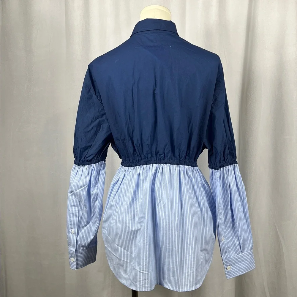 PUSHBUTTON Blue Striped Nylon Blouse. - Picture 3 of 9